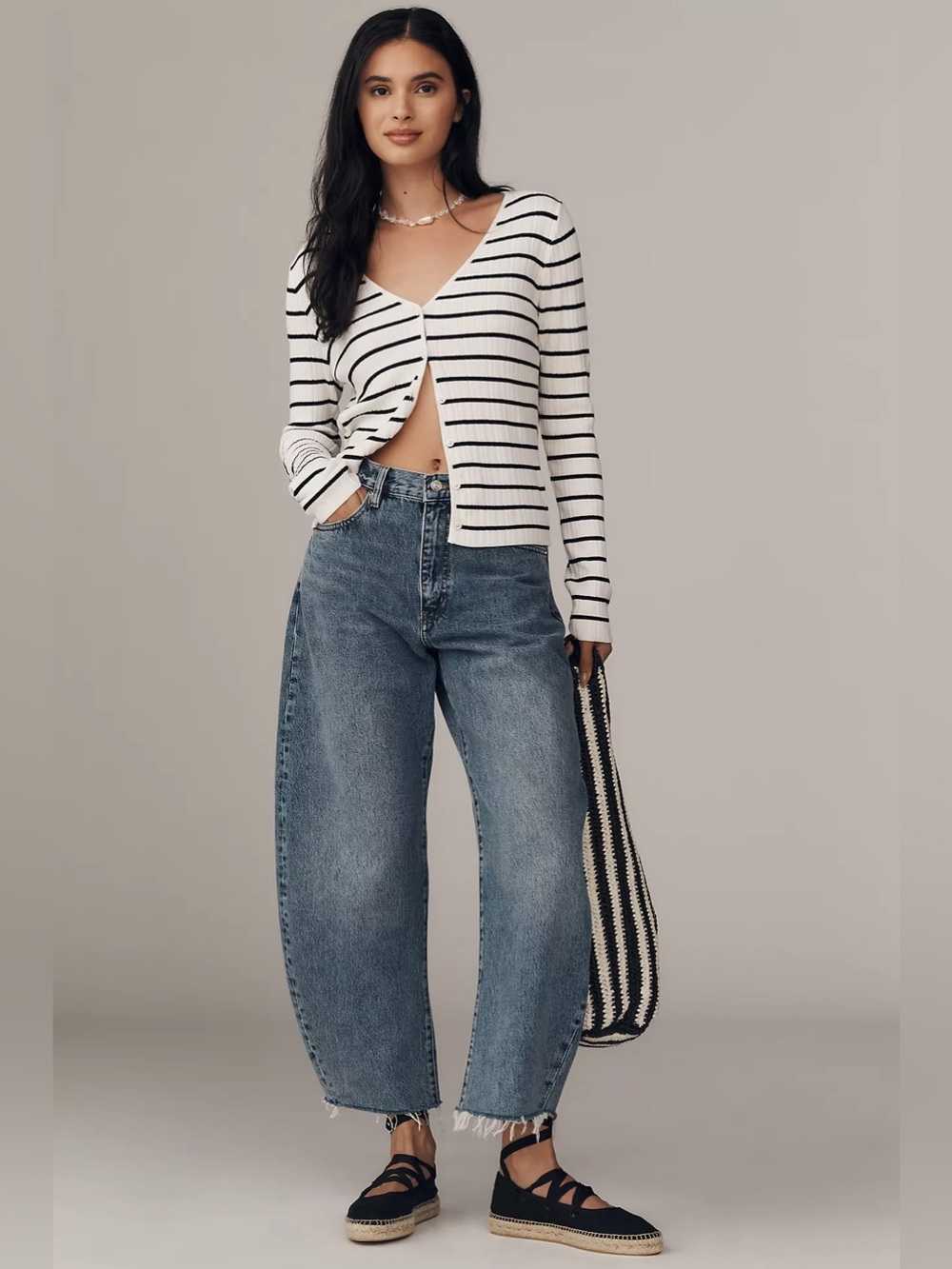 NWT Frame The Bubble High-Rise Crop Barrel-Leg Jeans, Size 33